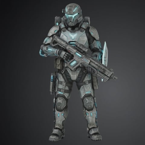 Sci-Fi Vojak v Taktickej Zbroji -Multi-Scale 3D Printable STL (Tabletop to Life-Size)