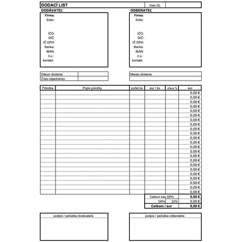 Delivery note (EXCEL)