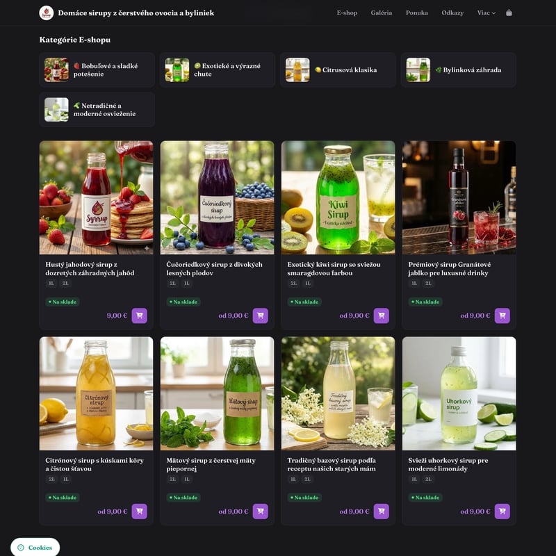 Príklad: E-shop: Domáce sirupy