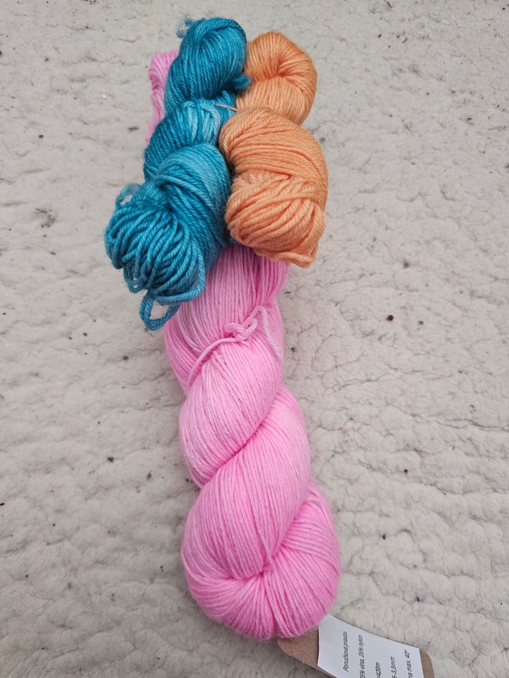 baby pink + minies turquoise and orange