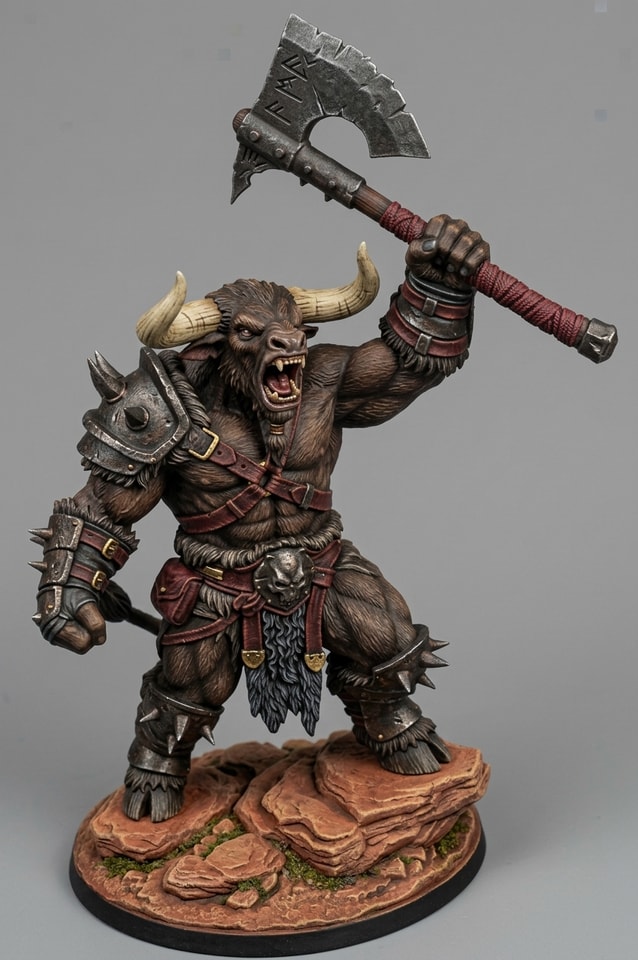 STL Súbor pre 3D Tlač: Minotaur s Bojovou Sekerou – Fantasy Zberateľská Figúrka / Monštrum