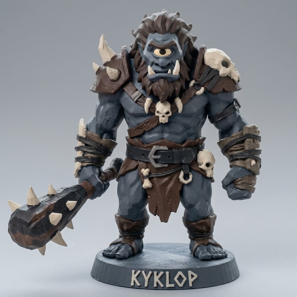STL File for 3D Printing: Cyclops with Thorned Club – Fantasy Collectible Figure / Monster Miniature