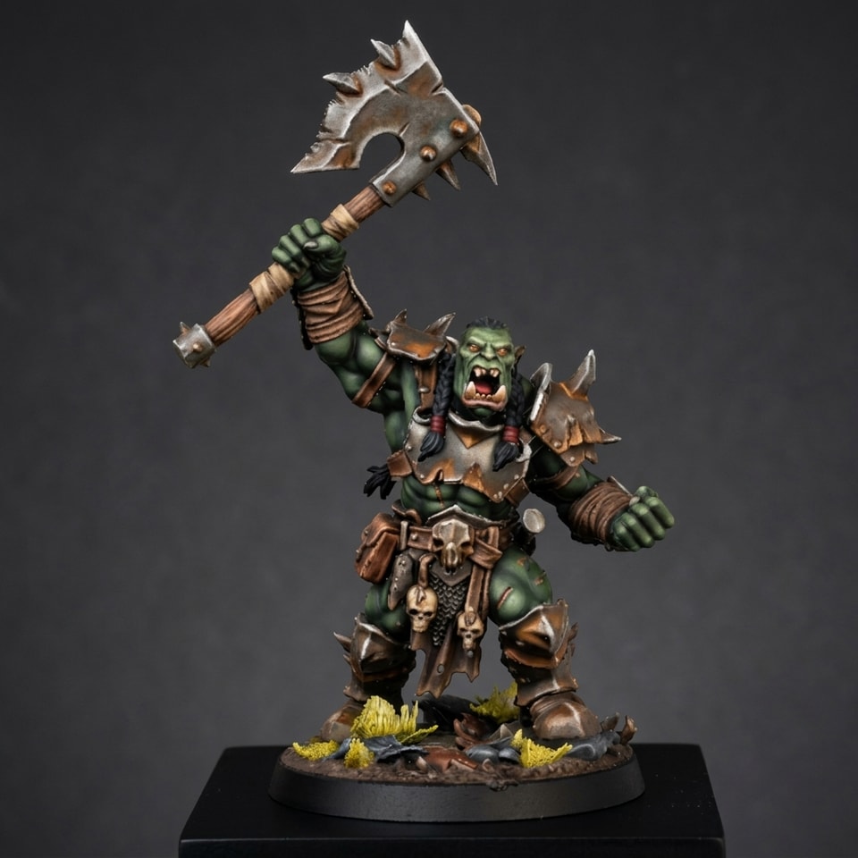 STL-Datei für den 3D-Druck: Ork-Krieger mit Dornenaxt – Fantasy-Sammelfigur