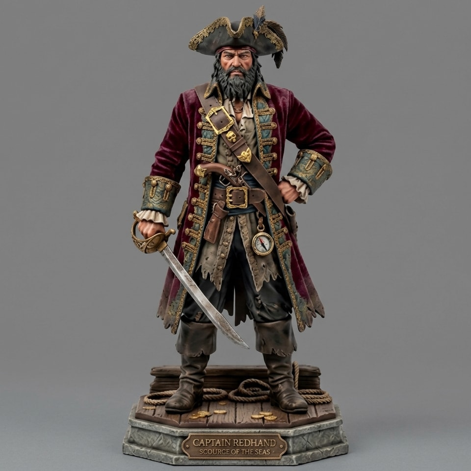 STL Súbor pre 3D Tlač: Captain Redhand – Zberateľská Figúrka Piráta