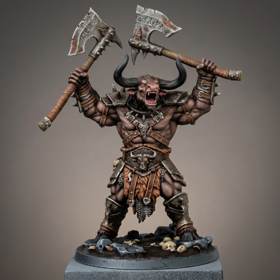 STL Súbor pre 3D Tlač: Minotaur Berserker s Dvema Sekerami – Fantasy Zberateľská Figúrka