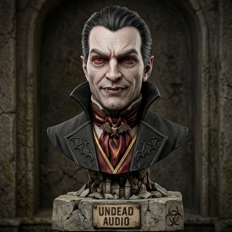 3D Model Busta Upíra Dracula s Podstavcom pre 3D Tlač