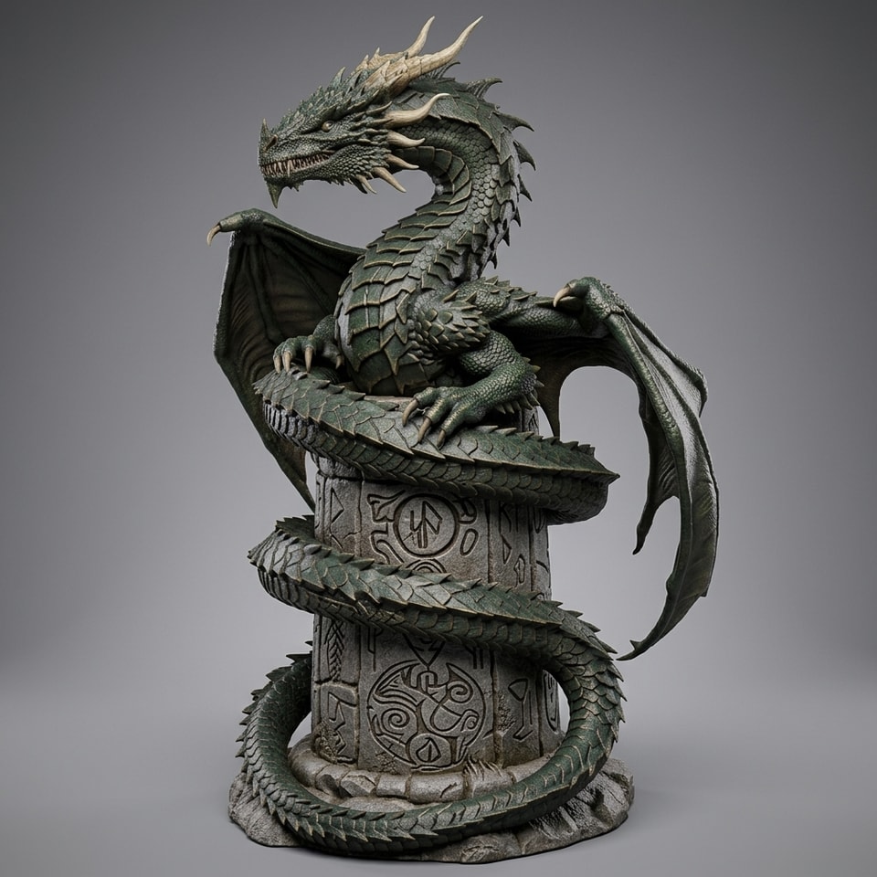 Strážca Rún: Drak na Stĺpe – STL Súbor pre 3D Tlač | Detailný Terén pre D&D a Warhammer