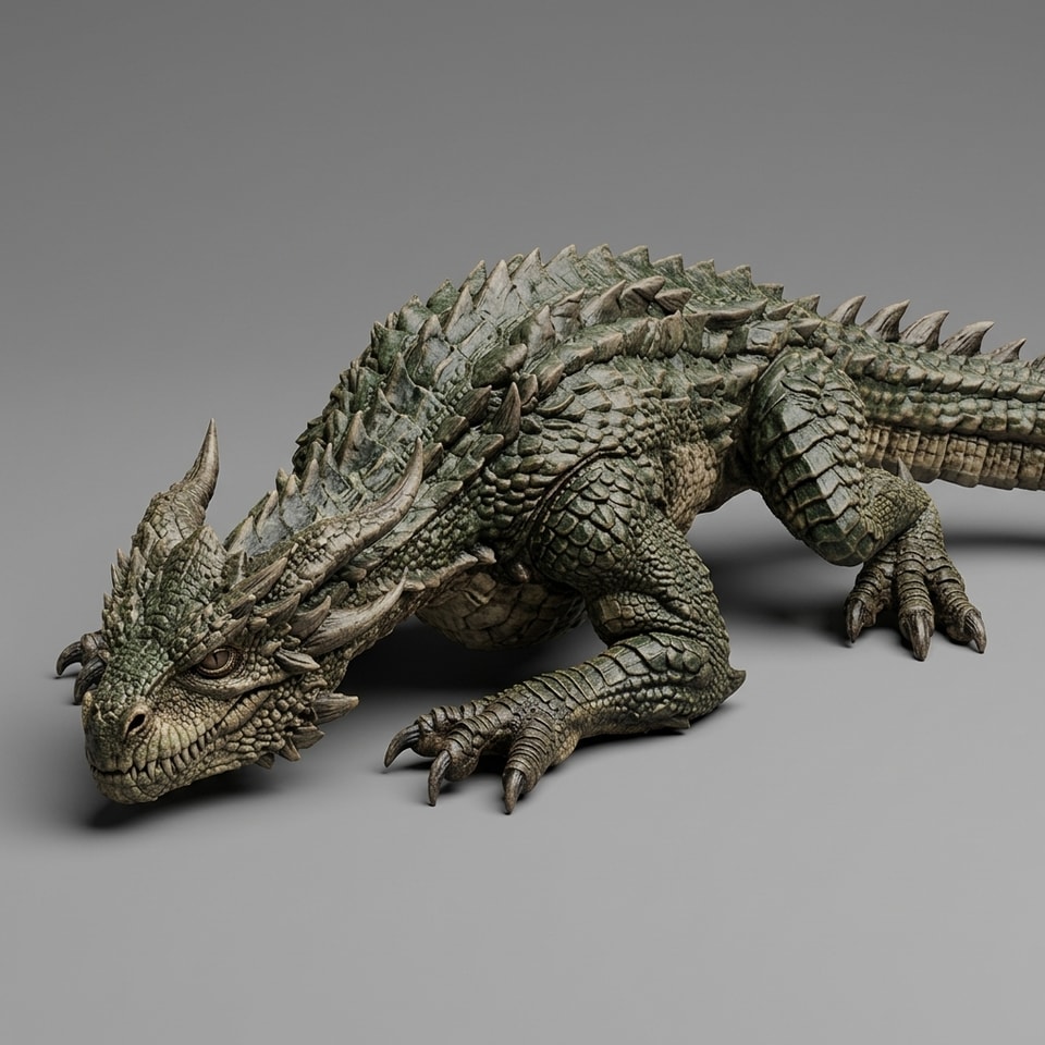 Gepantserde rotsdraak – STL-bestand voor 3D-printen | Gedetailleerd model voor D&D, Warhammer en RPG