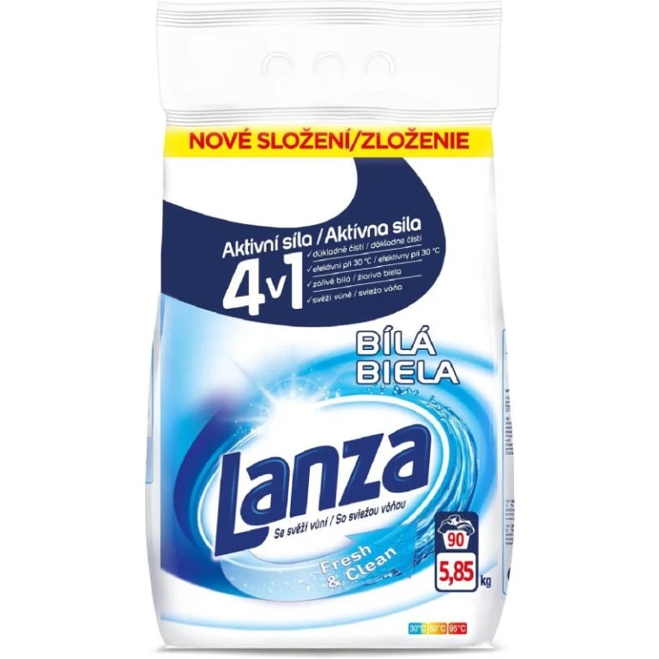 Lanza Fresh & Clean White prací prášok na biele prádlo 90 dávok 5,85 kg