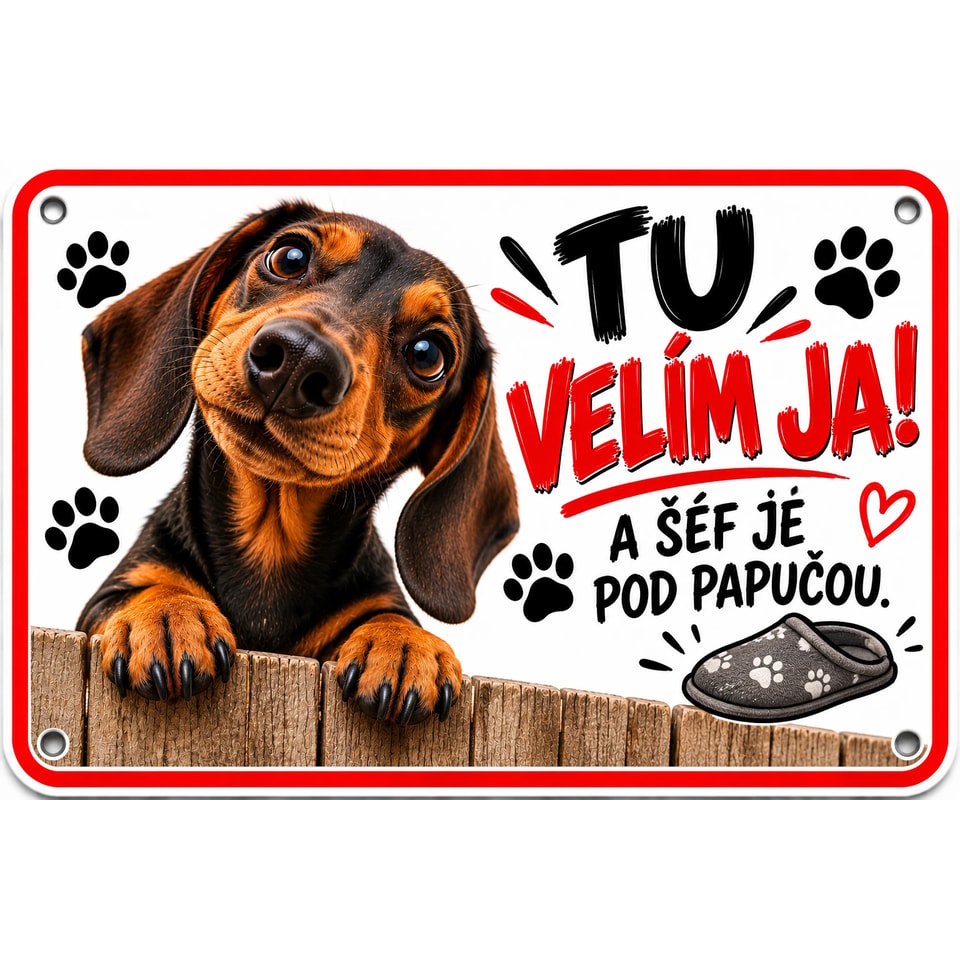 Vtipná tabuľka na bránu – Tu velím ja! A šéf je pod papučou