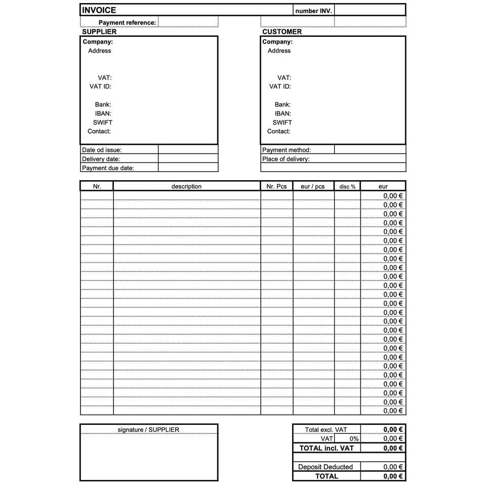 Package order / delivery note / invoice EU ( EXCEL )