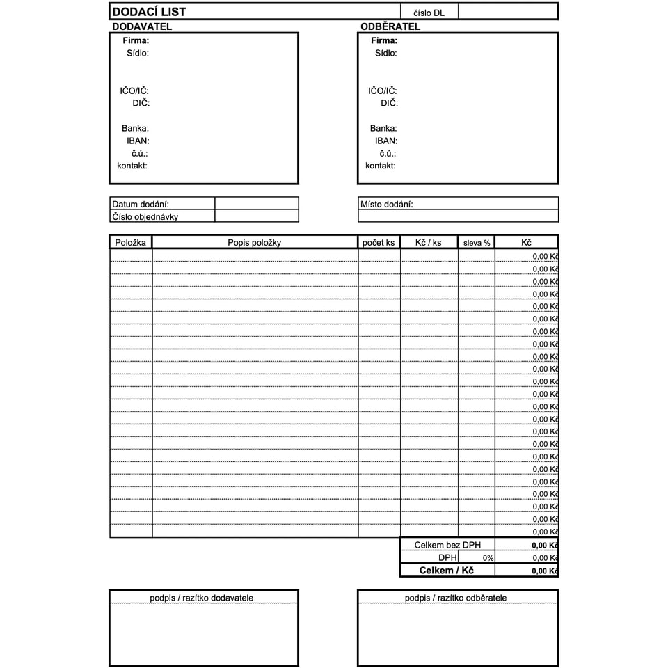Delivery note CZE (EXCEL)