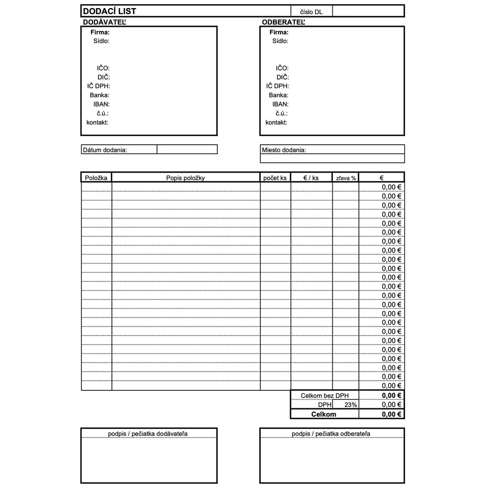 Dodací list ( EXCEL )